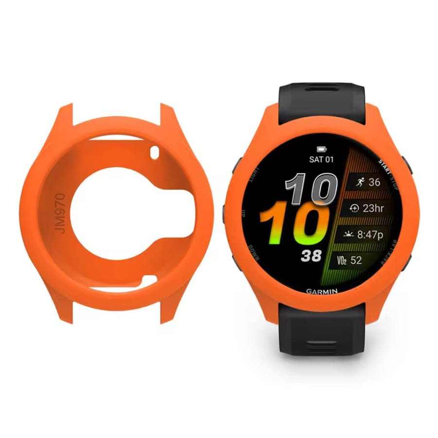 Orange protective watch case for Garmin Forerunner 970, designed to safeguard and enhance the watch's appearance.