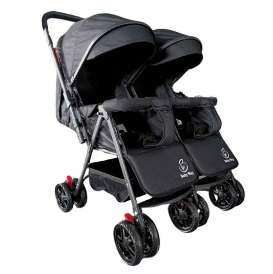 Black 2-Way Folding Compact Double / Twin Stroller + Rain Cover