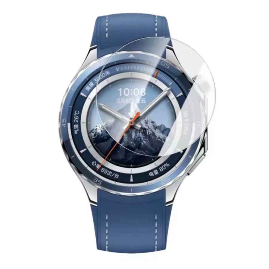 Pair of Oppo Watch X3 screen protectors in clear watch cases, designed to safeguard the smartwatch display.