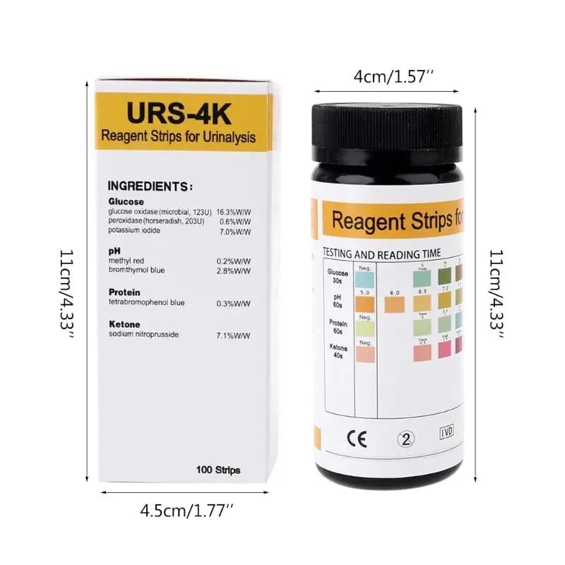 100 Strips URS-4K Urinalysis Reagent Strips - 4 Parameters 9eight5