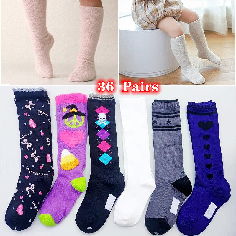 Set of 36 pairs of dealonlinenz toddler kids plain cartoon ribbed socks, colorful and comfortable for young children.