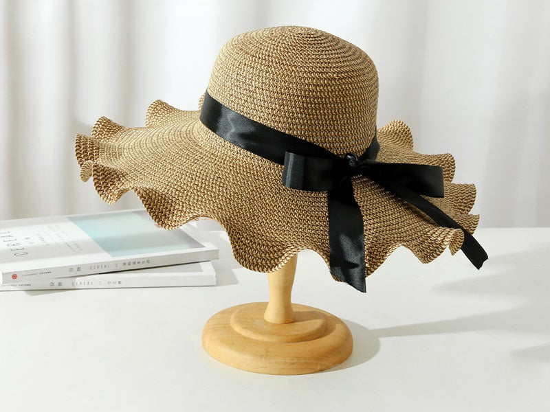 Light Brown - Women Lady Sun Straw Hat Wide Brim Floppy Derby Summer Beach Cap dealonline.co.nz