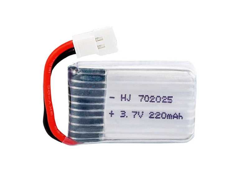 White 3.7V 220mAh Li-Po rechargeable drone battery by dealonline.co.nz, with connector and compact design.