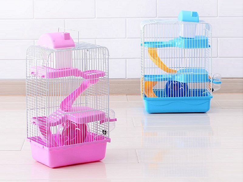 Pink 3-tier hamster mouse cage by dealonline.co.nz with castle design, featuring multiple levels and a spacious habitat for small pets.