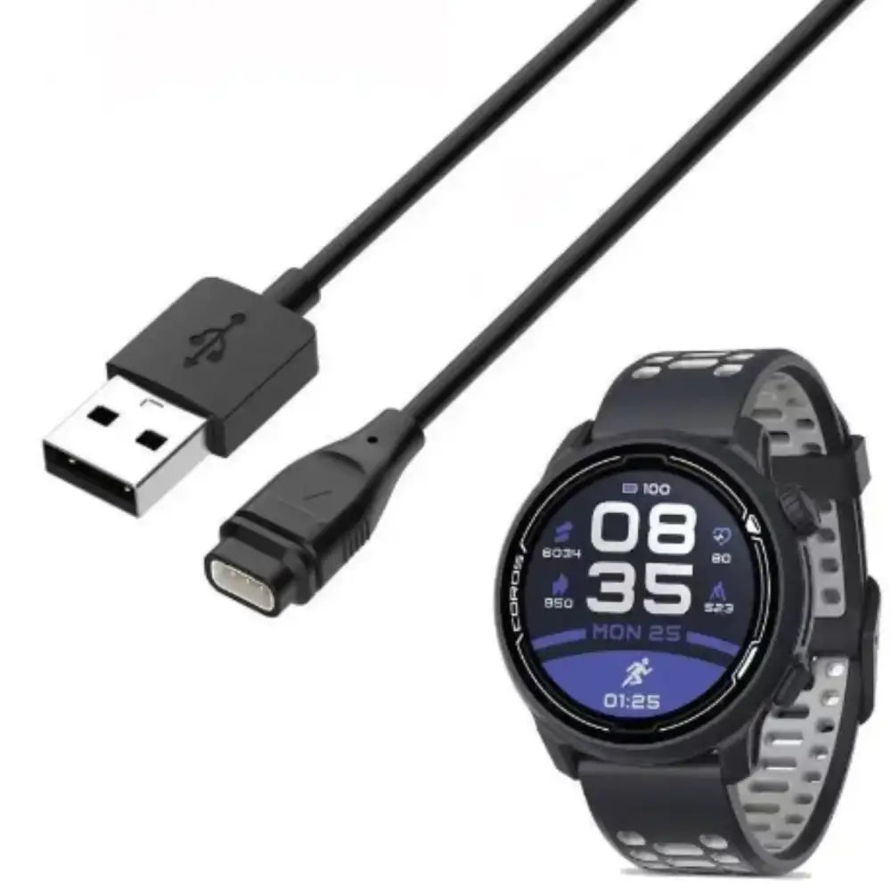Habicare USB charger cable for COROS Pace v2 and Apex Pro, 1 meter TWS black charging cable for fitness watches.