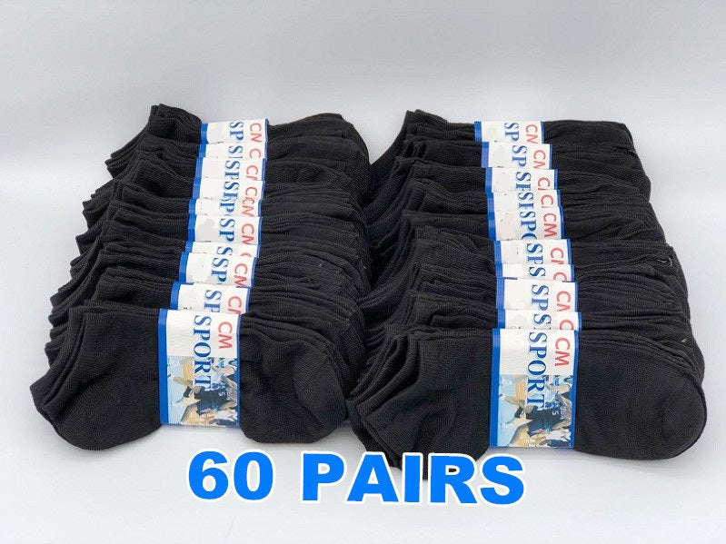Pair of black thin ankle socks for men and women, size M7-11/W8-12, shown laid flat on a white background.