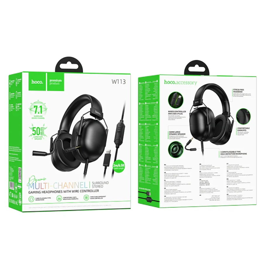 Premium Wired Gaming Headset 7.1 USB (W113) techplus