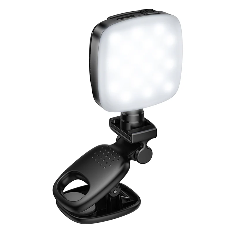 Techplus Hoco portable mini LED fill light with 9 adjustable levels, clip-on design for enhanced lighting in photos and videos.