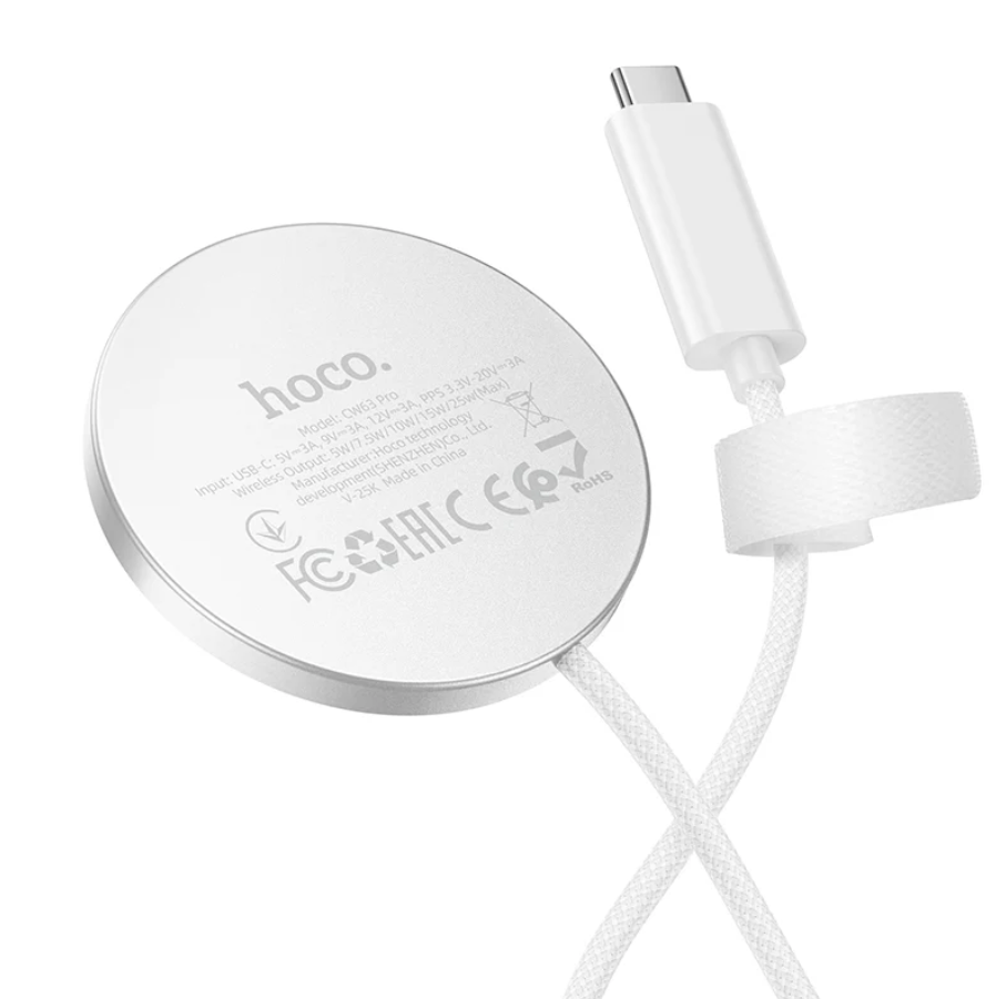 Techplus Hoco 25W Qi2.2 magnetic wireless charger CW63 Pro in white, showing its sleek design and magnetic charging surface.