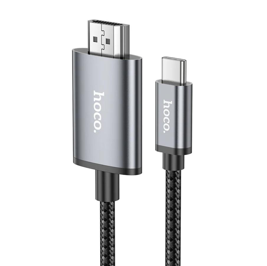 Techplus Hoco Type C to 4K HDMI cable, 2-meter length, showing USB-C and HDMI connectors for high-quality video transfer.