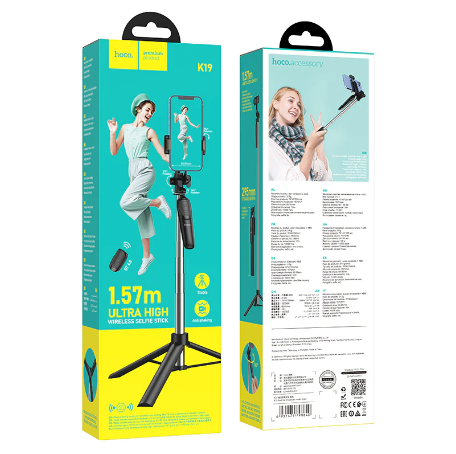 Hoco Premium Bluetooth Selfie Stick With 1.57m Tripod Stand (K19) techplus
