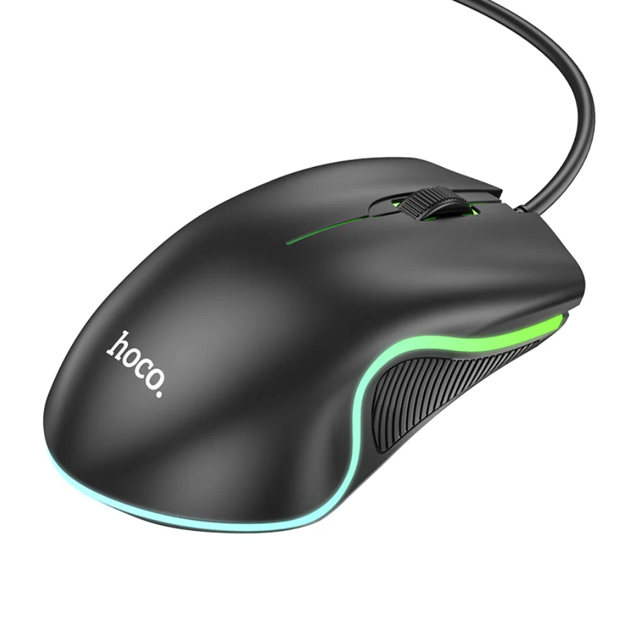 Techplus Hoco wired gaming mouse GM19 with RGB lighting, ergonomic design, and multiple buttons for precise gaming control.