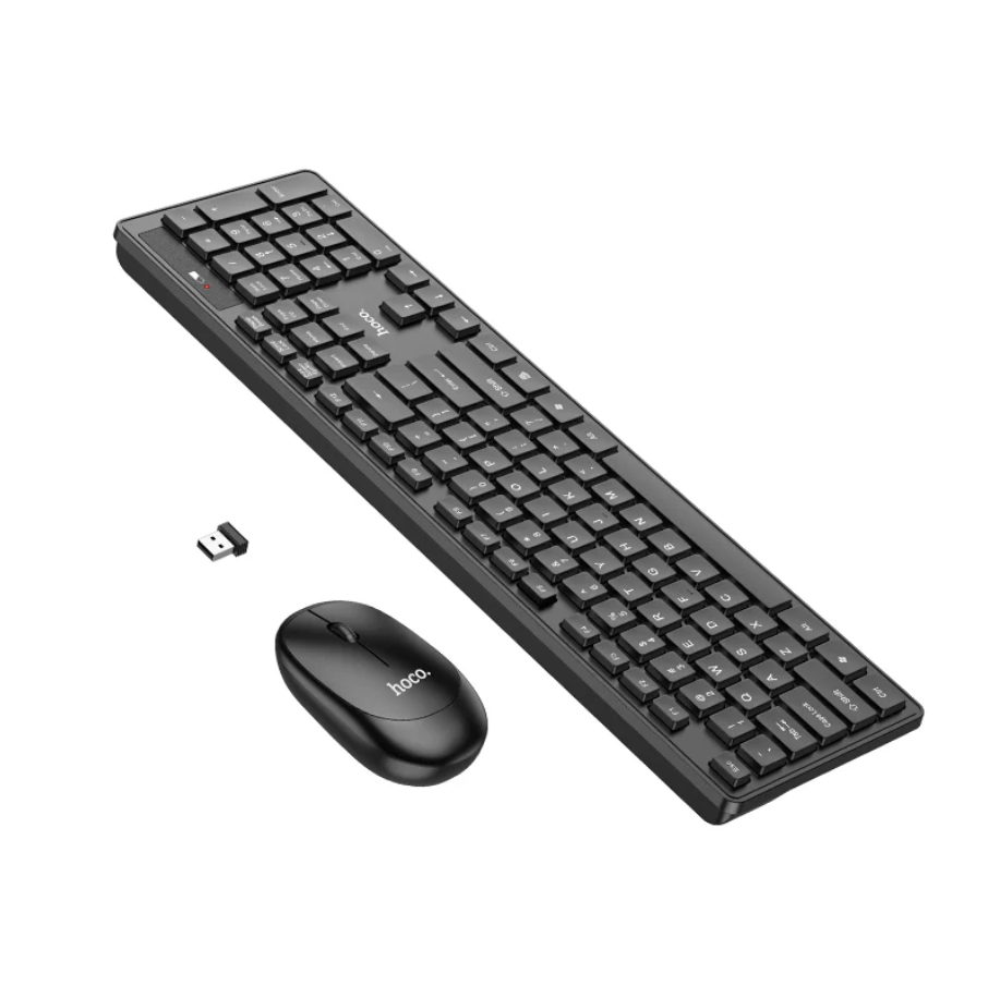 Techplus Hoco wireless keyboard and mouse combo with USB receiver, sleek black design and full-sized keys and buttons