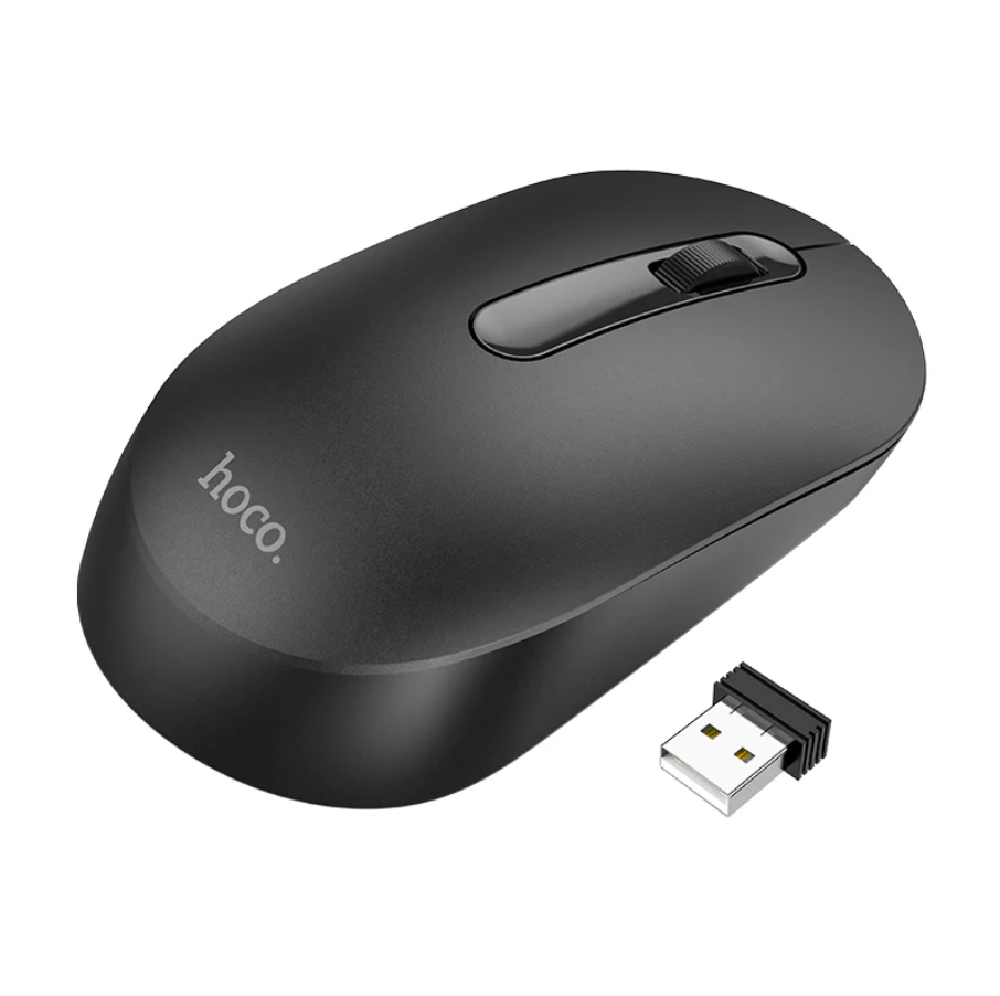 Techplus Hoco wireless mouse with nano receiver, sleek black design, and ergonomic shape for comfortable use.