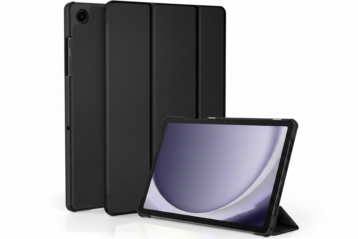 TechPlus Samsung Galaxy Tab A9 tri-fold protective case with shockproof design, slim stand cover, and durable material.
