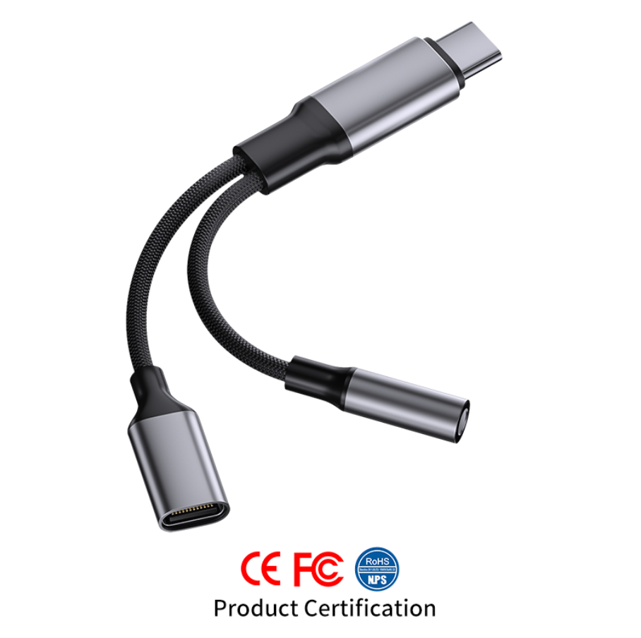 Dual-Port USB-C Adapter Cable with PD Fast Charging & 2-in-1 Type-C Audio Support