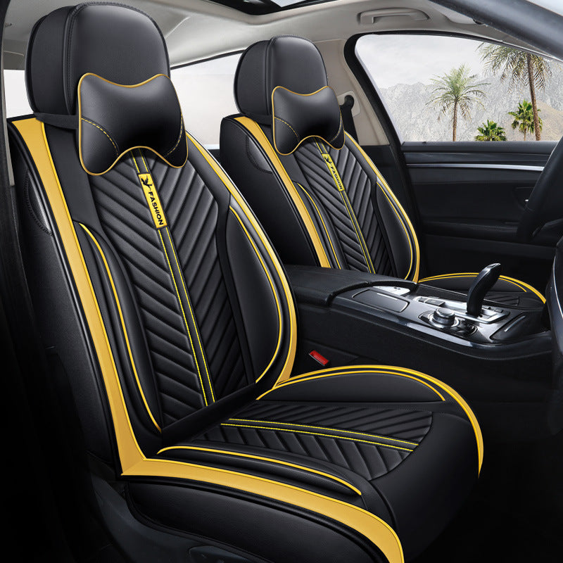 Full set of dealonlinenz faux leather car seat covers for 5-seater vehicle, including front and rear cushions, premium quality.