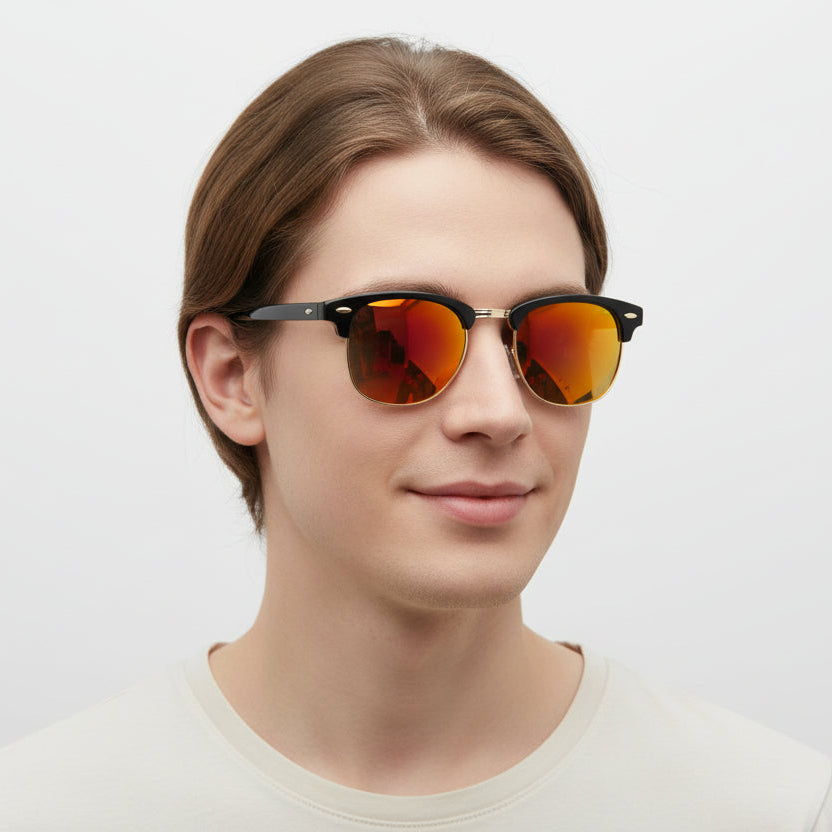 Orange Mirror Lens HD polarized sunglasses by dealonline.co.nz with anti-blue ray and hydrophobic coating, reflecting vibrant colors.