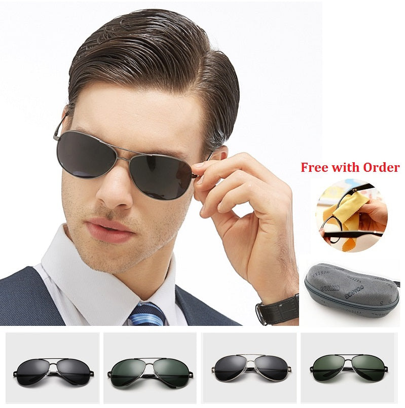 Dealonlinenz HD polarized sunglasses with blue light blocking lenses and hydrophobic coating, shown with protective case.