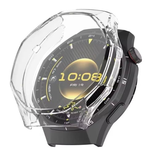 Clear protective watch case for Huawei GT6 46mm, transparent TPU cover, provides screen and body protection for smartwatch.