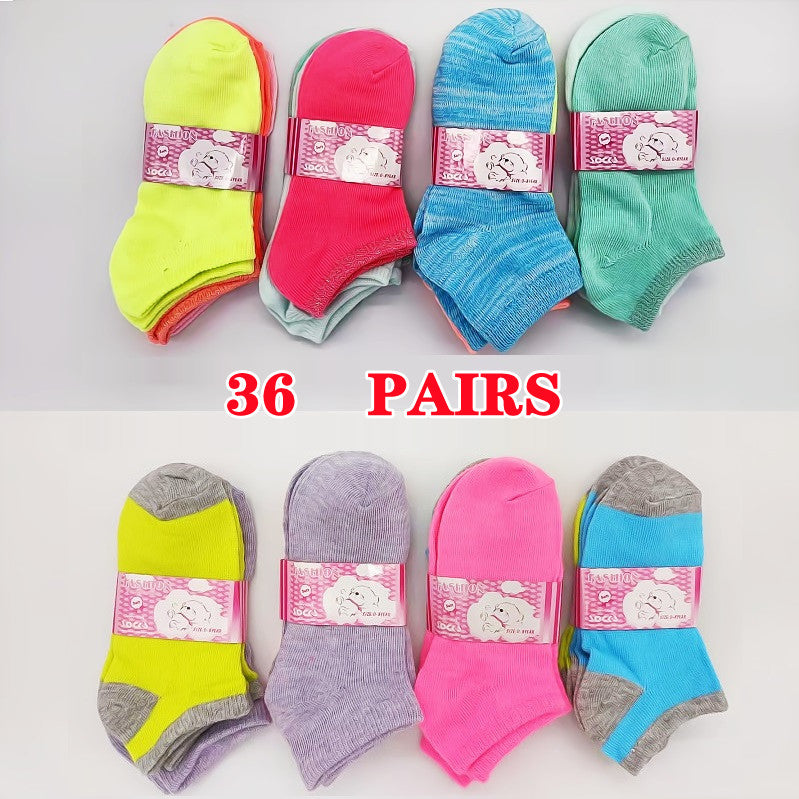 Colorful kids ankle socks in various candy colors, set of 36 pairs, from dealonline.co.nz, suitable for ages 4 to 6.