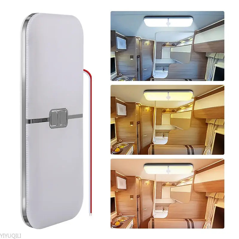 Habicare 3-color dimmable 12V LED interior ceiling light for RVs and caravans, featuring adjustable lighting and sleek design.