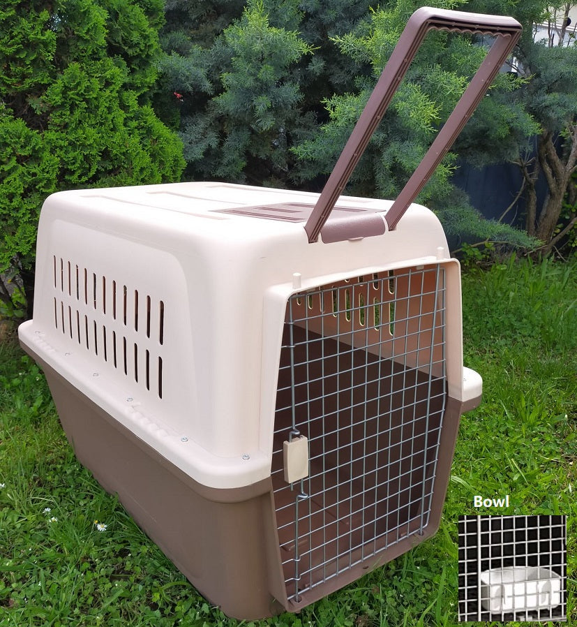 Wheeled plastic airline travel cage with bowl, 81cm size, suitable for pets, by dealonlinenz, durable and portable pet carrier