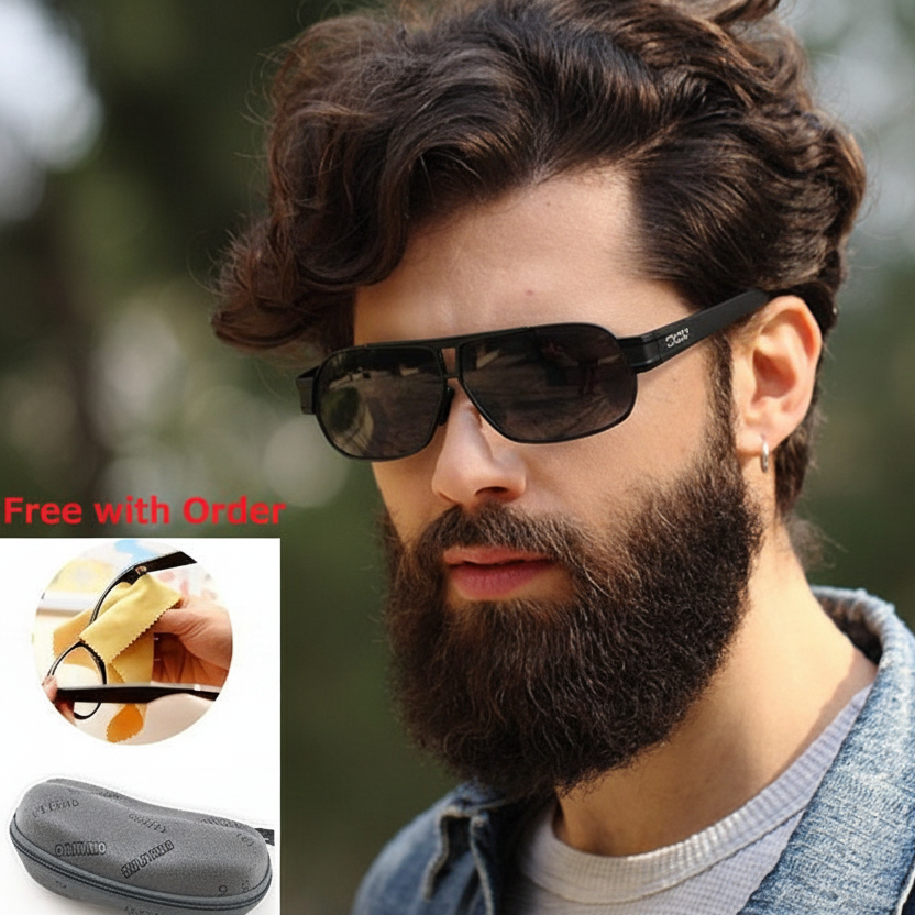 Dealonlinenz HD polarized sunglasses with anti-reflective and hydrophobic lenses, showcasing sleek black frames and tinted lenses.