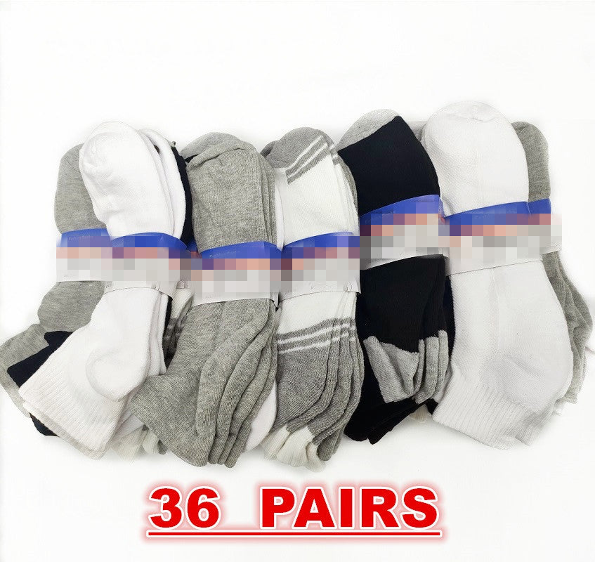 Set of 36 dealonlinenz cushion ankle sport socks in size 11-14, shown in black with reinforced heel and toe for comfort.