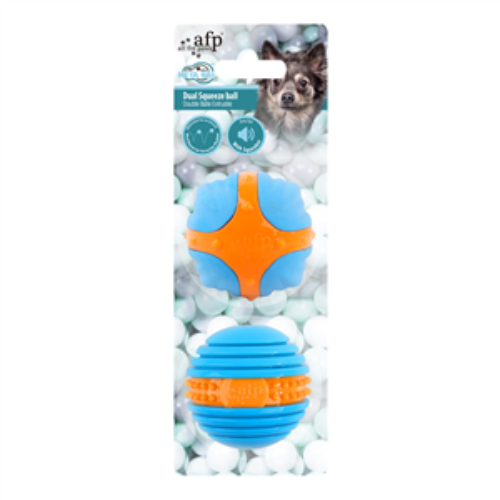 Animal Addiction Limited AFP Meta Dual Squeeze Ball 6.3cm pair, soft rubber pet toys with textured surfaces for playful chewing.