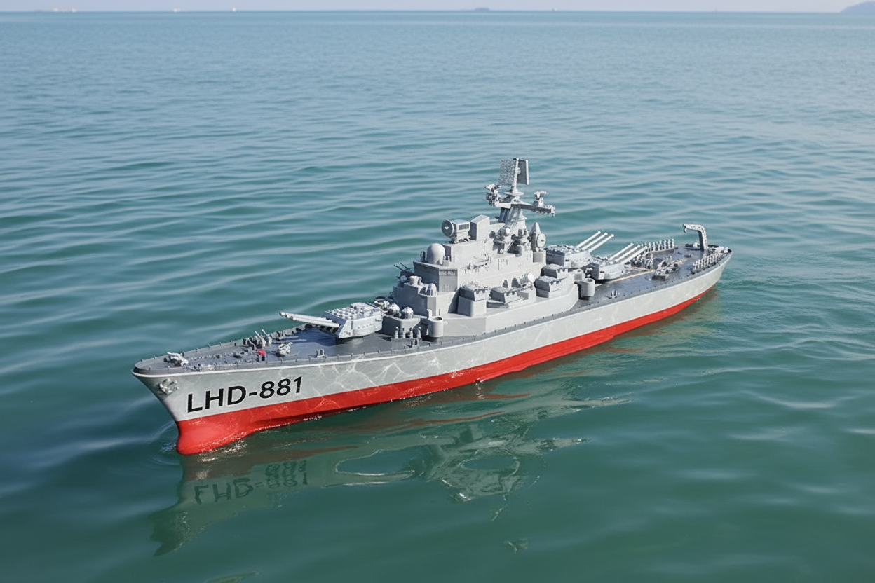 Large 60cm RC battleship toy from dealonline.co.nz, 1:390 scale, 2.4G remote control, suitable for kids and adults.