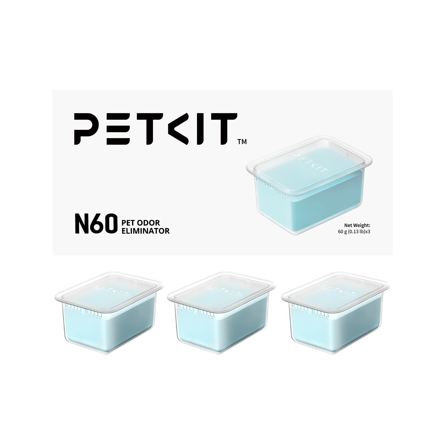 Three Petkit Pet Odor Eliminator N60 litter box accessories for effective odor control in pet areas.