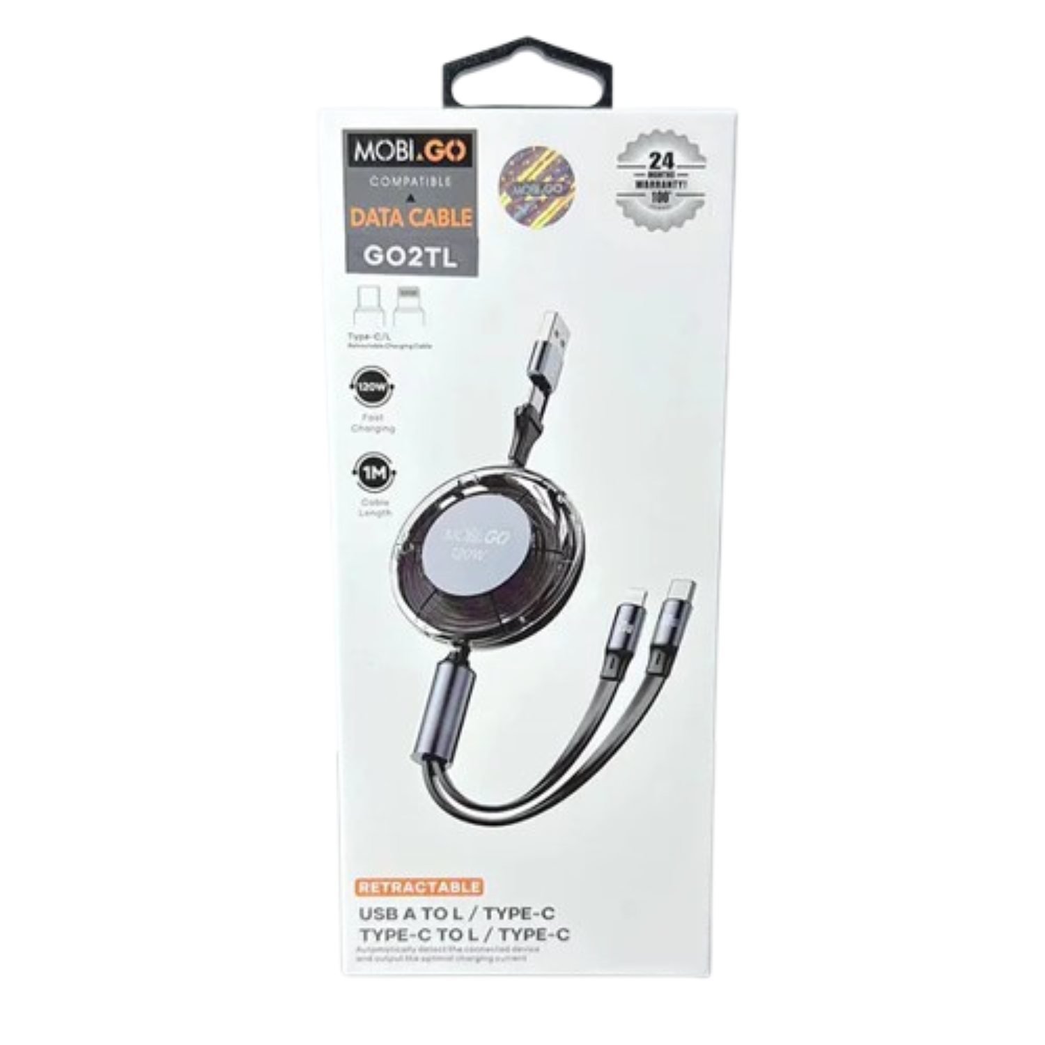 9eight5 Mobigo 1m 3-in-1 cable GO2TL accessory with multiple connectors for versatile device charging and data transfer.