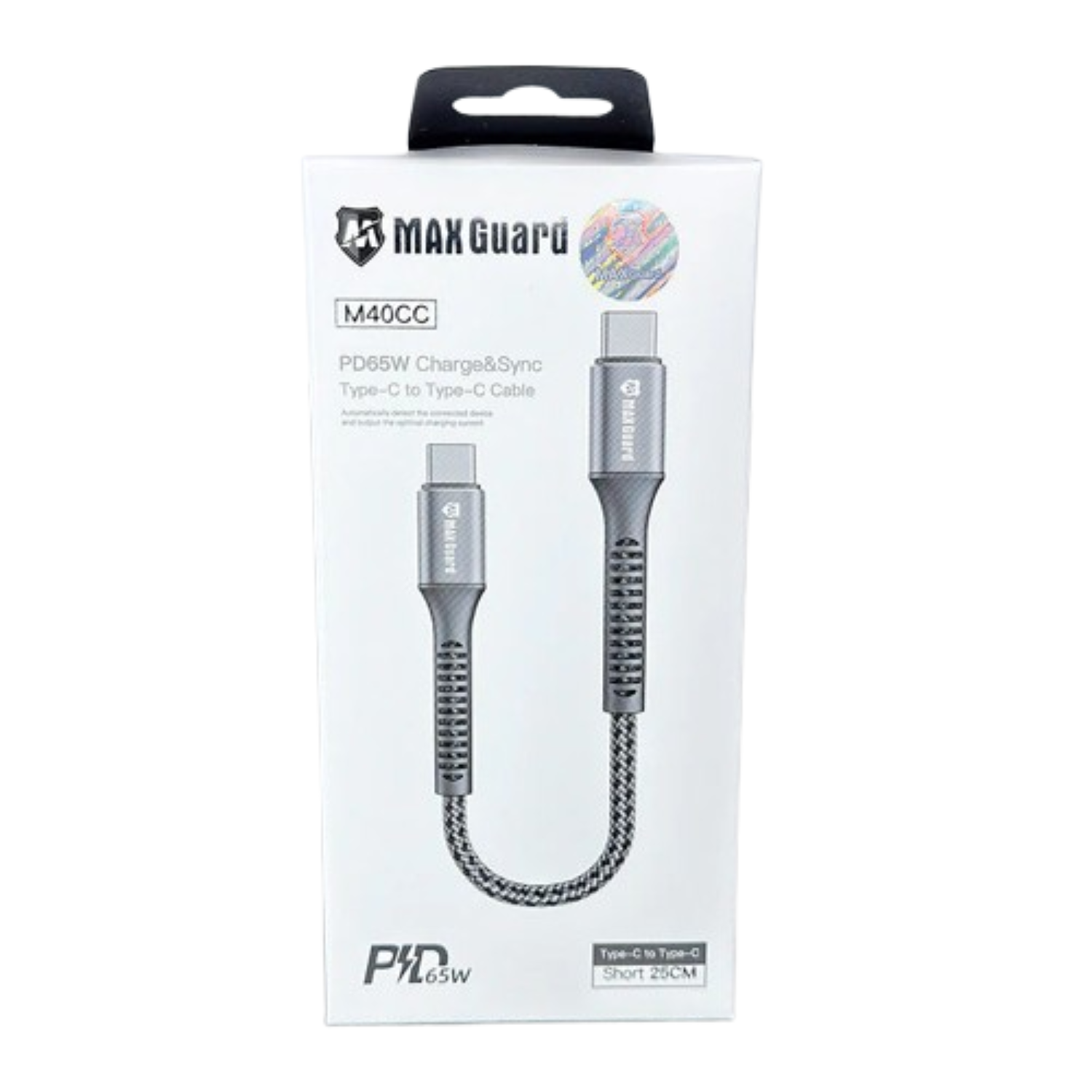 9eight5 Maxguard 25cm 65W Type-C to C cable accessory, showcasing the durable braided USB-C to USB-C connector for fast charging.