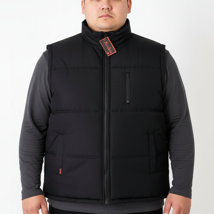 Black size 3XL dealonlinenz sleeveless thermal vest or jacket with a high collar, front zipper, and padded design.