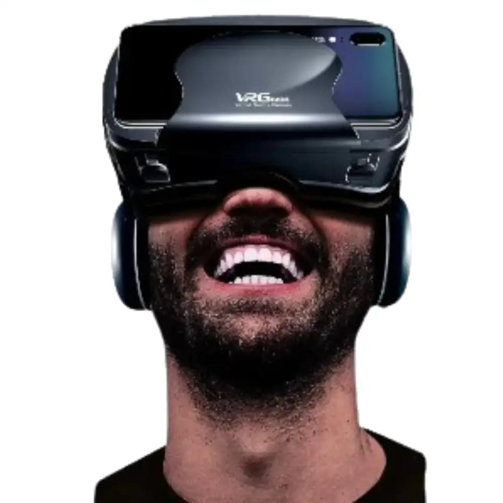 9eight5 3D VR headset with integrated headphones and controller for immersive virtual reality gaming and experiences.