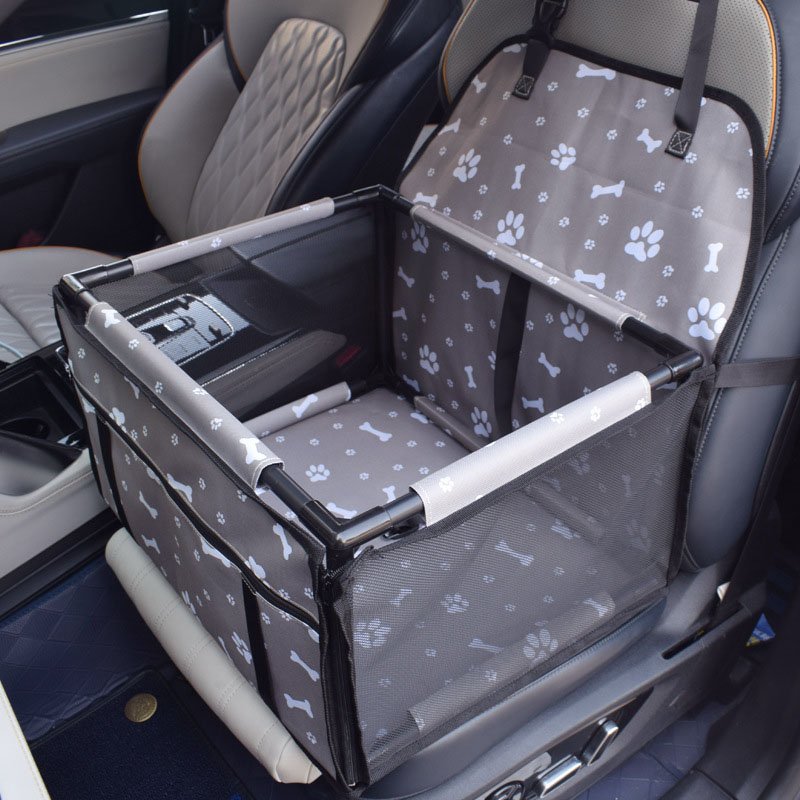 Dog pet carrier seat for travel, easy to install on front or back car seats, protects large dogs during car rides.