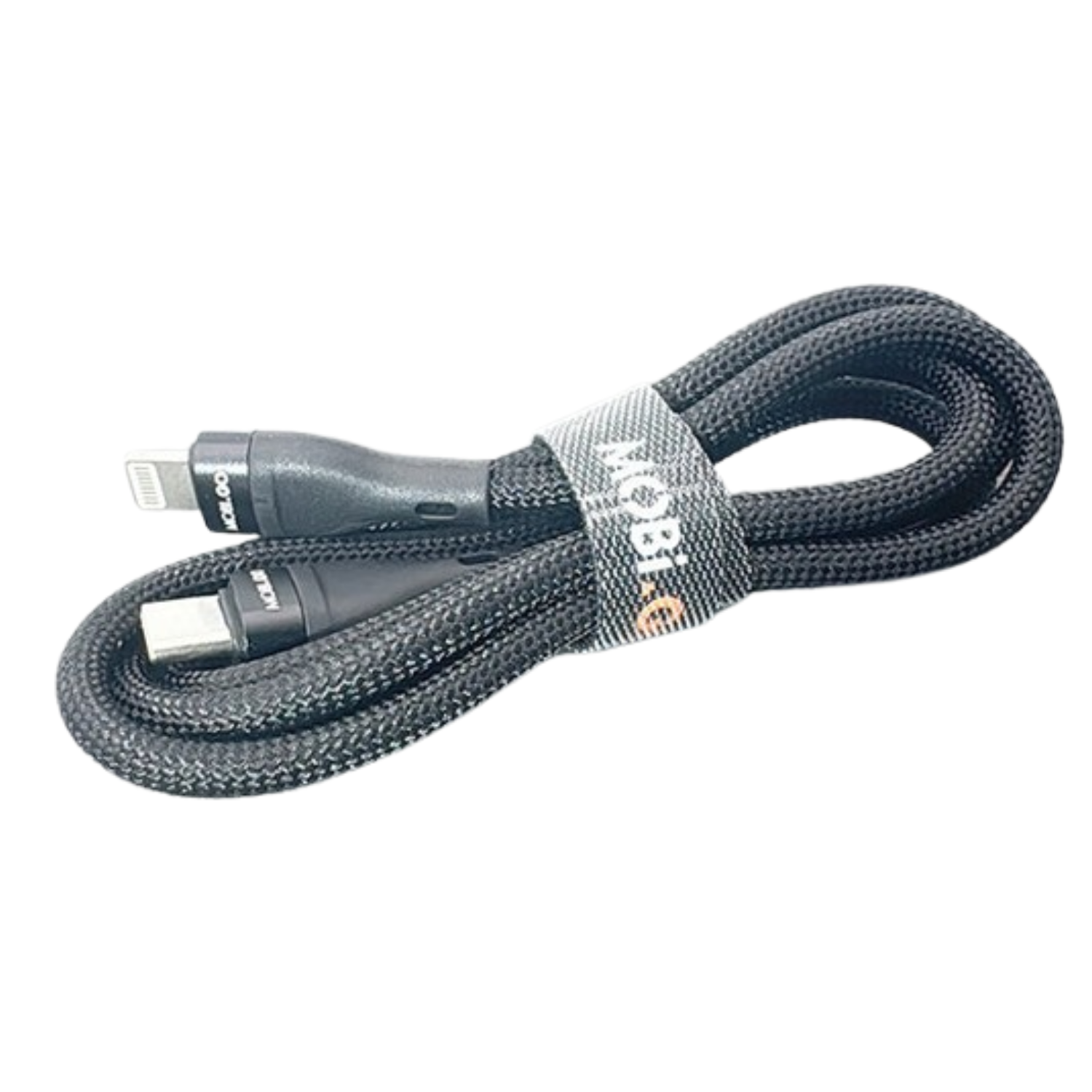 9eight5 Mobigo 1m 20W Type-C to Lightning cable, durable accessory for fast charging and data transfer, black design.