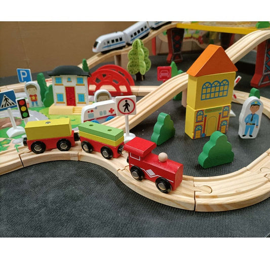 78 Pcs Wooden Railway Track Toy Early Educational Manual Control Car Set Gift dealonline.co.nz