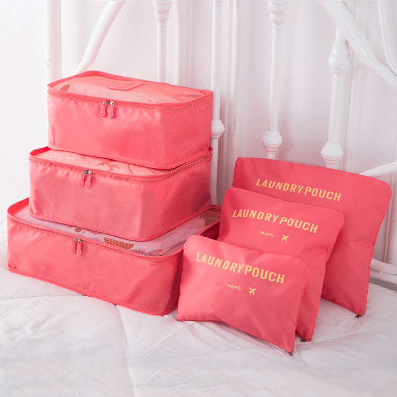 Set of 6 dealonlinenz travel storage bags for clothes, luggage packing cube organizers in a suitcase.