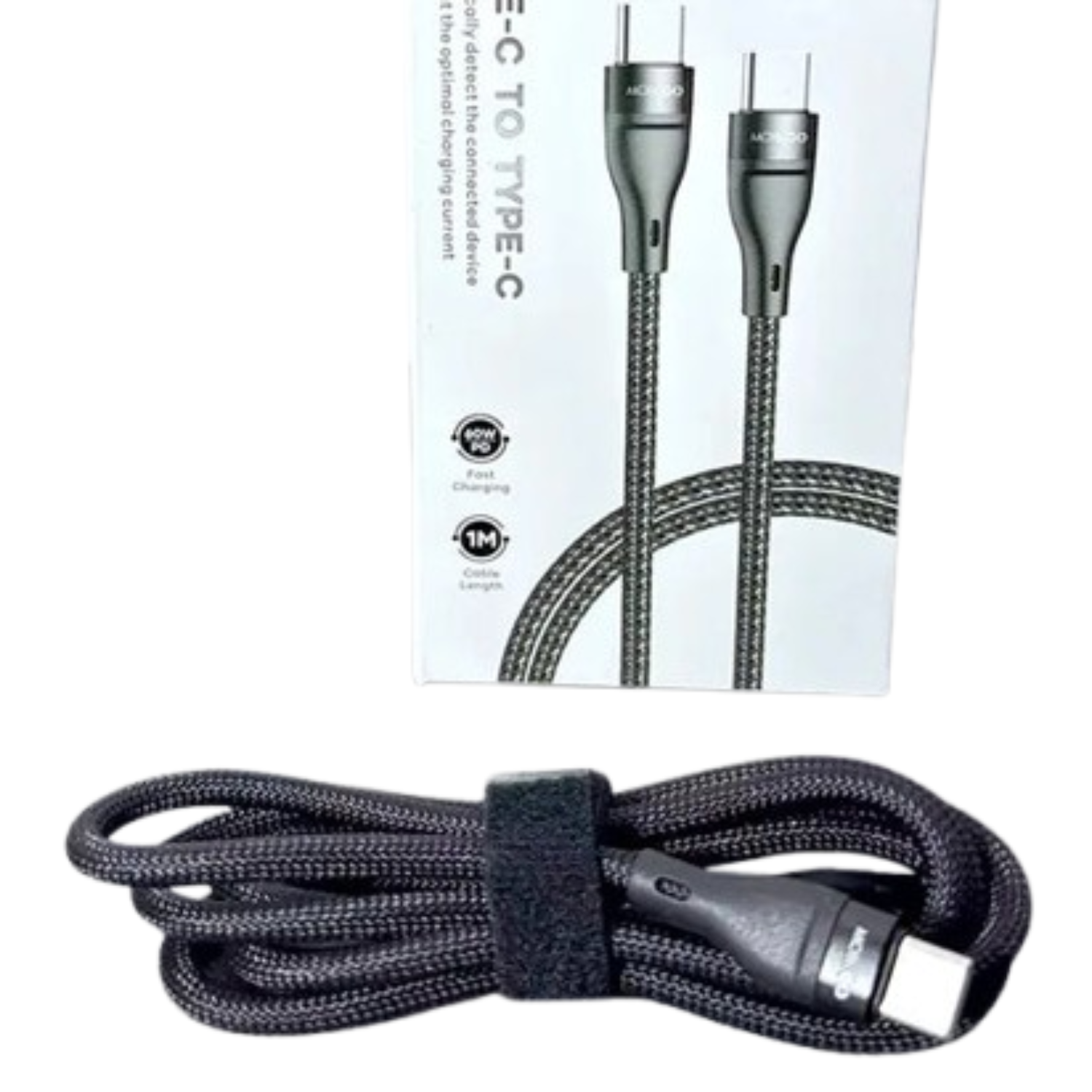 9eight5 Mobigo 1m 65W Type-C to C cable for fast charging and data transfer, black accessory cable image.