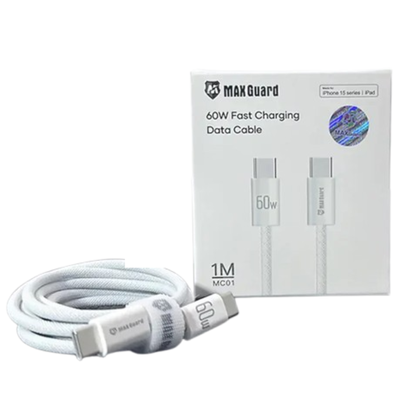 9eight5 Maxguard 1m 60W Type-C to C cable, black accessory with durable connectors for fast charging and data transfer.