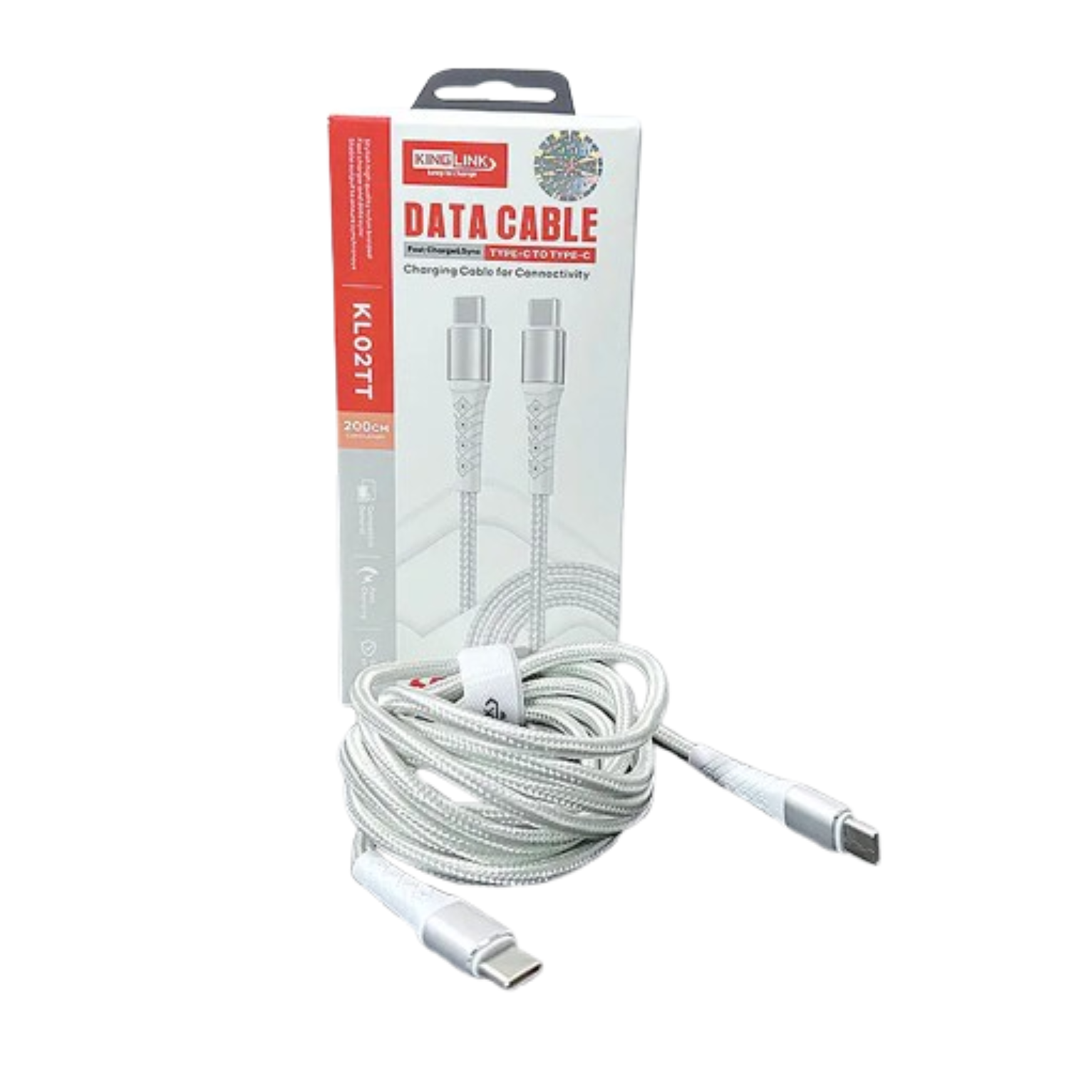 Kinglink 2m 60W Type-C to C charging cable by 9eight5, showing the black cable with USB-C connectors at both ends.