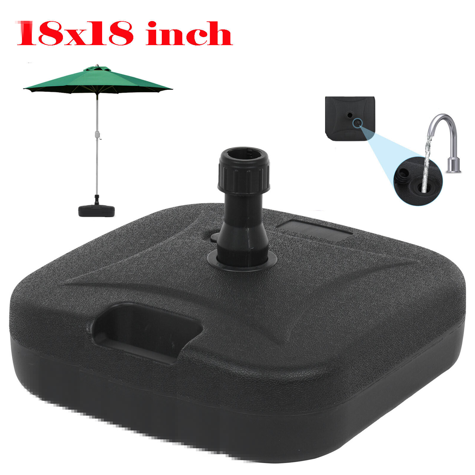 Universal 22L offset umbrella base with weighted stand, black plastic construction for patio outdoor umbrellas