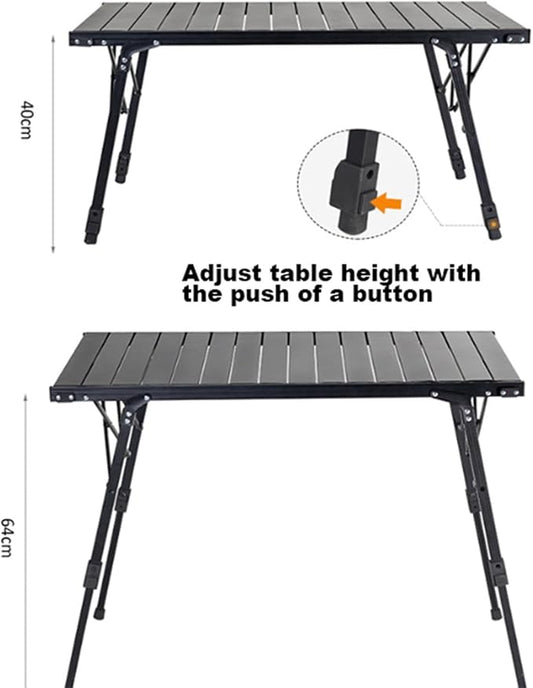 Aluminium Height Adjustable Egg Roll Camping Table – Portable Outdoor Table 89cm ECOTREK