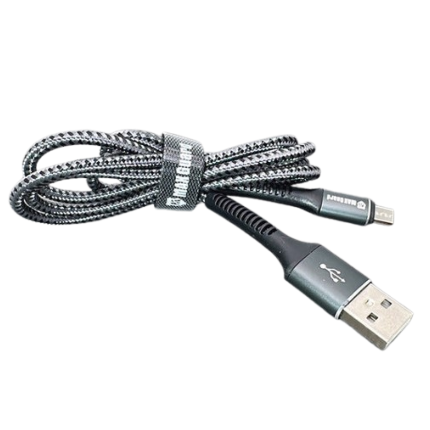 Maxguard 1m USB-A to Micro USB cable by 9eight5, showing the black cable with USB-A and Micro USB connectors.