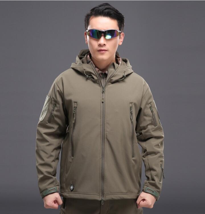 Men's tactical softshell jacket by Mead's Supply & Equipment Outfitters, waterproof, windproof, fleece-lined outdoor and hiking jacket.