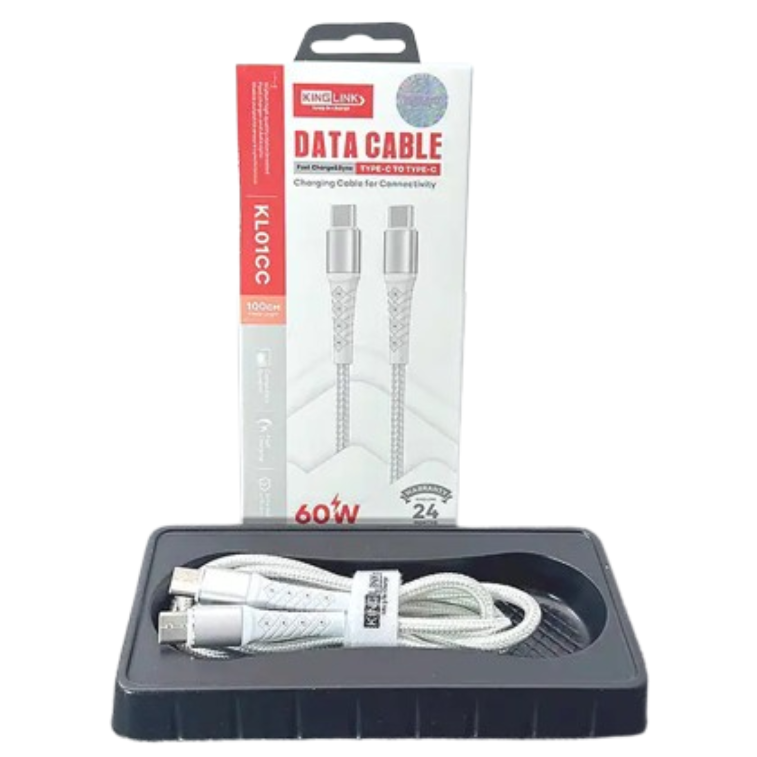 9eight5 Kinglink 1m 60W Type-C to C cable, durable accessory for fast charging and data transfer, shown with USB-C connectors
