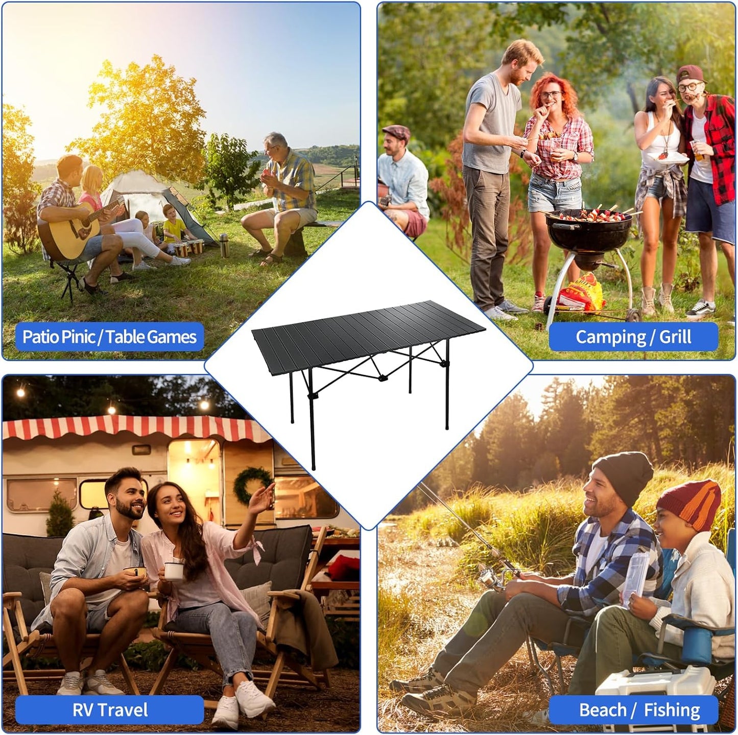 120 cm Portable Folding Camping Table – Roll-Up Outdoor Cooking & Picnic Table ECOTREK