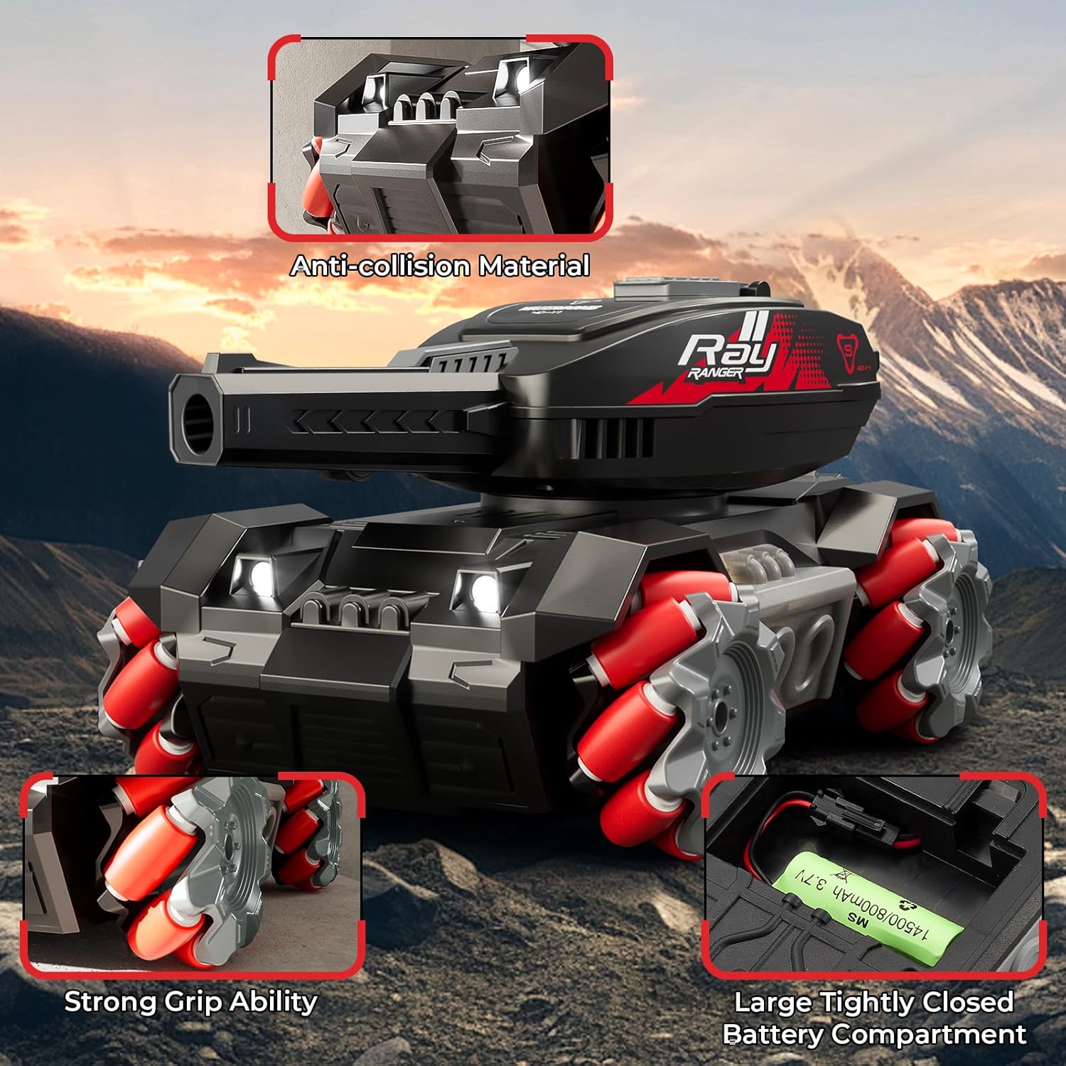RC stunt tank from dealonline.co.nz with gesture sensing, light, music, and water bullet ball for action play.